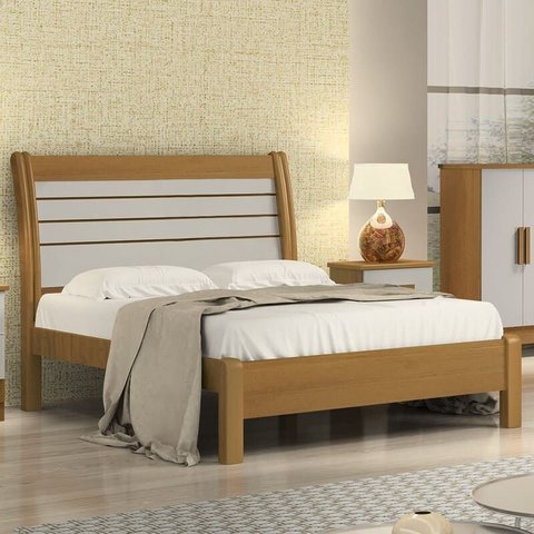 Cama Casal com Detalhe Ripado - Esmeralda Plus-cinamomo/off White - Móveis D'doro