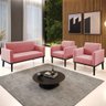 Sofá Namoradeira e 2 Poltronas Base Madeira Preto Maressa Suede Rosê - 9