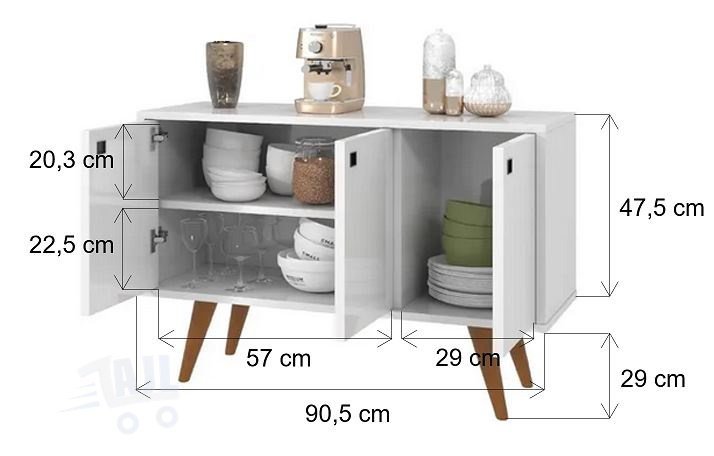 Bufete Aparador 3 Portas Branco Moderno AJL STORE BUFFET - 5