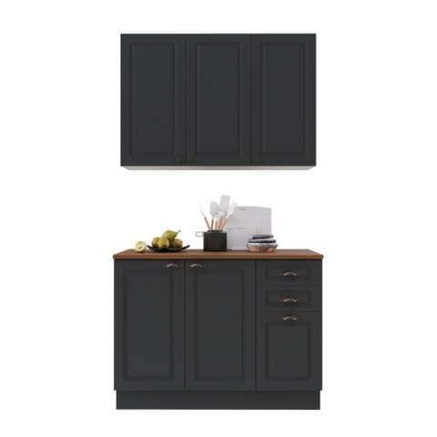 Armário de Cozinha Modulada Compacta Fidelitá Nara 100% MDF 2 Peças 120cm 6 Portas 2 Gavetas com