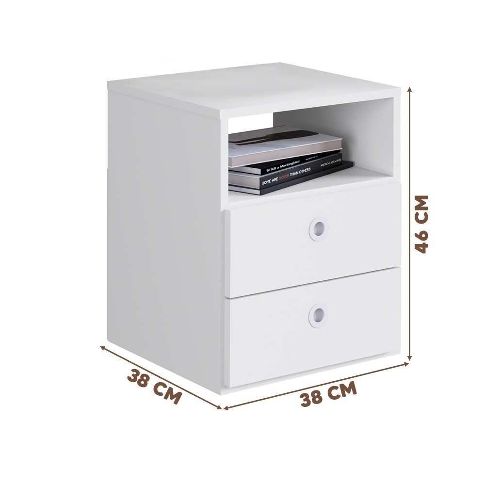 Cama Solteiro com Mesa de Cabeceira 2 Gavetas Branco Arda Shop Jm - 2