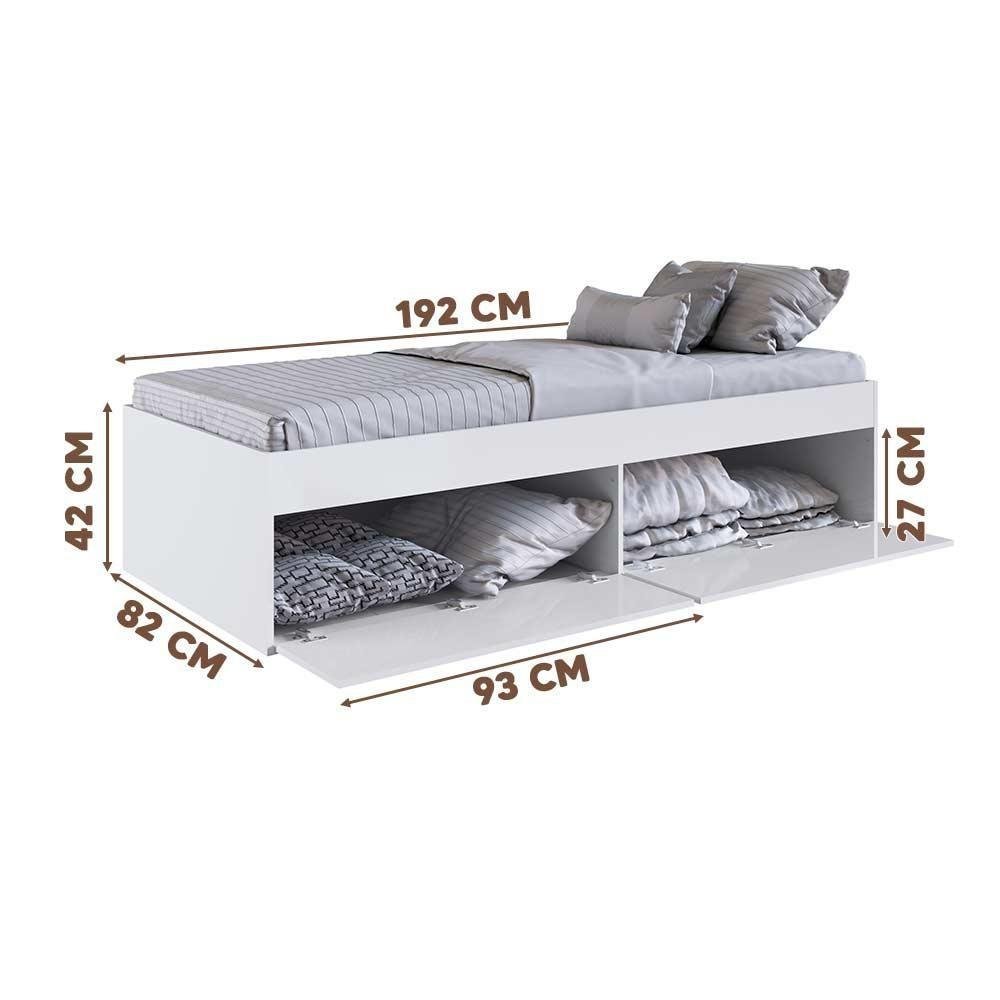 Cama Solteiro com Mesa de Cabeceira 2 Gavetas Branco Arda Shop Jm - 3