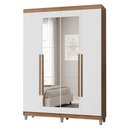 Ver imagem 2 de Guarda-Roupa Solteiro com Pés 4 Portas Batentes com Espelho Rustic/Branco/Rustic Netuno Madesa