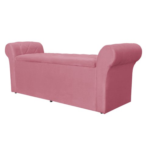 Calçadeira Recamier Baú Cancun Casal Queen 160 cm Suede Cores - DS Estofados - Rosa