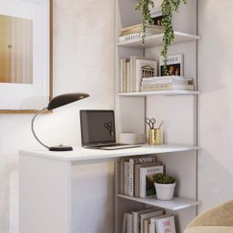 Escrivaninha Home Office Eccos Mesa + Estante Lateral Montagem Flexível - Branco - 2