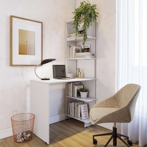Escrivaninha Home Office Eccos Mesa + Estante Lateral Montagem Flexível - Branco