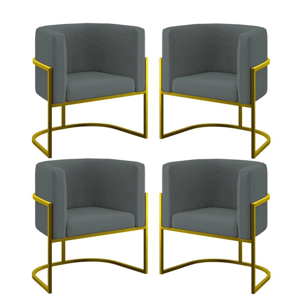 Kit 04 Cadeiras Poltrona Lua Gold para Sala Quarto Balaqui Cor:cinza - 1