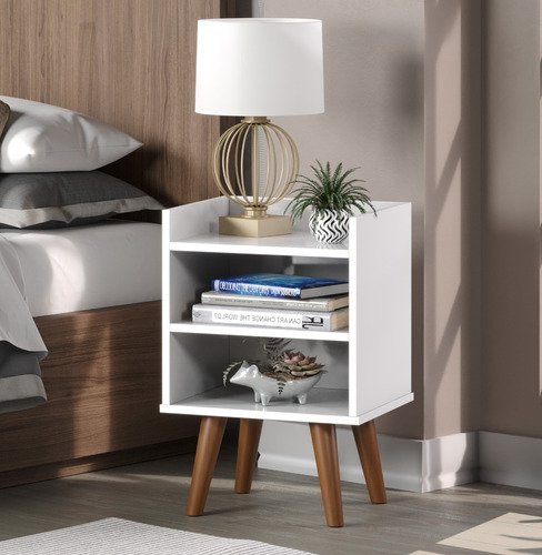 2 Mesa Cabeceira Moderna Quarto Sala Palito Branco. Nova Decor Mesa cabeceira com pé palito multifun - 2