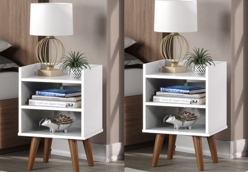 2 Mesa Cabeceira Moderna Quarto Sala Palito Branco. Nova Decor Mesa cabeceira com pé palito multifun - 1
