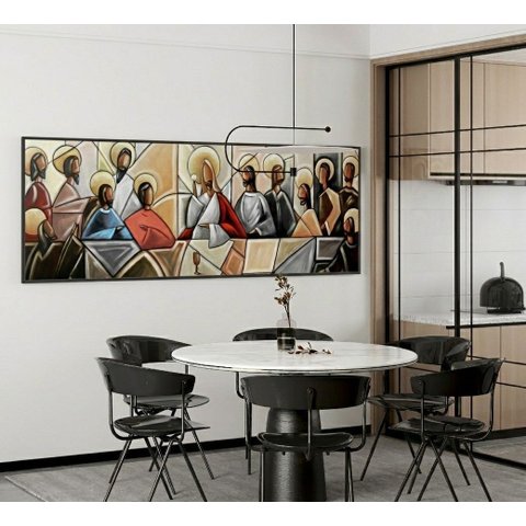Quadro 160x60cm Santa Ceia Moldura Flutuante Preta
