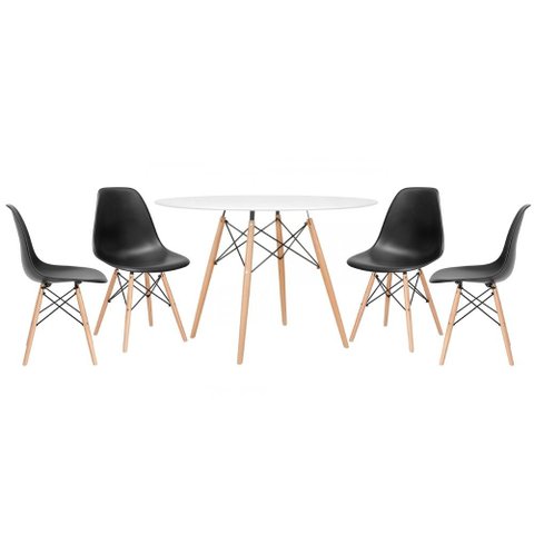 Conjunto de Mesa Redonda Eames 120cm Branco + 4 Cadeiras Eiffel Dsw Preto