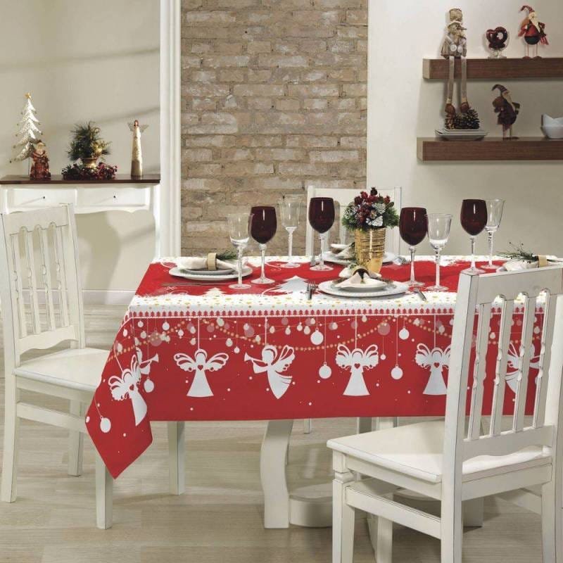 Toalha de Mesa Estampada 140cmx140cm Anjos de Natal Lepper Vermelho - 2