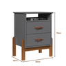 Mesa de Cabeceira Mini Cômoda 2 Gavetas Sonetto com Puxador em Couro - Cinza - 9