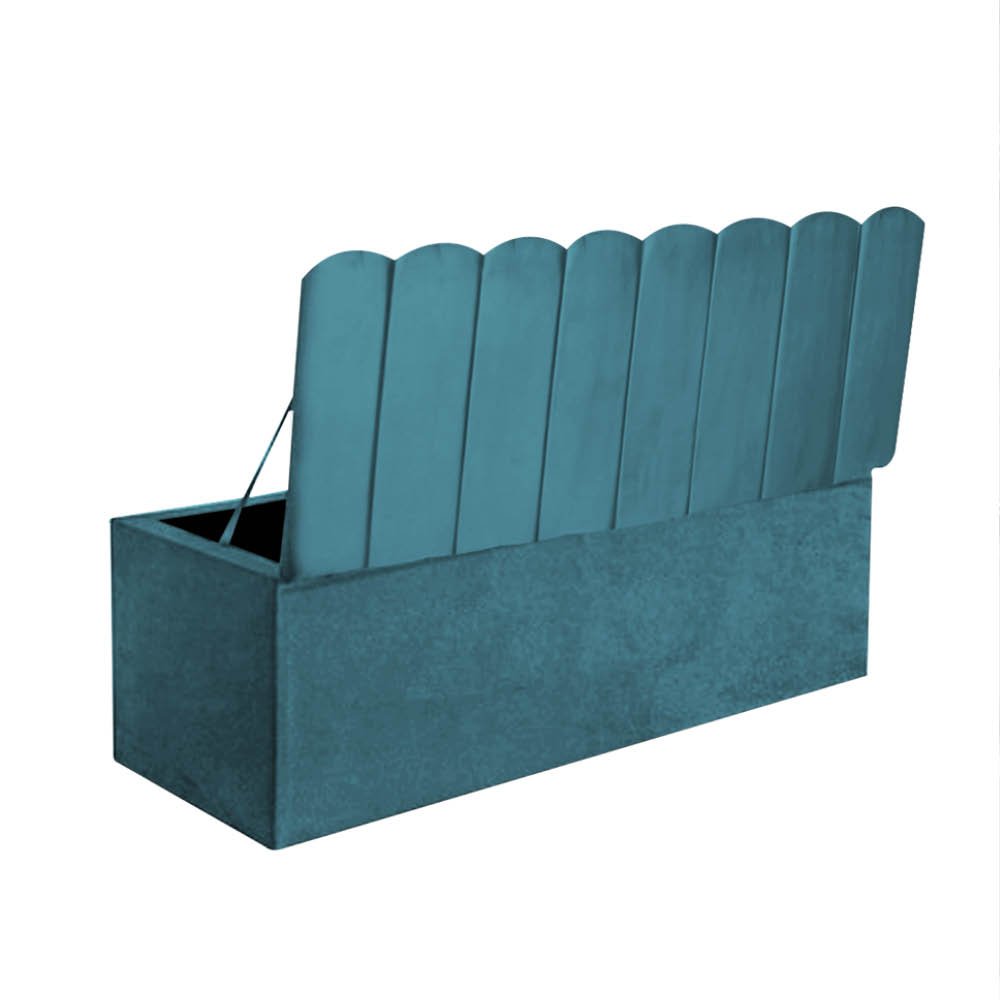 Kit Cabeceira Estofada e Calçadeira Baú Recamier Dallas 195cm King Size Suede Azul Turquesa - - 3