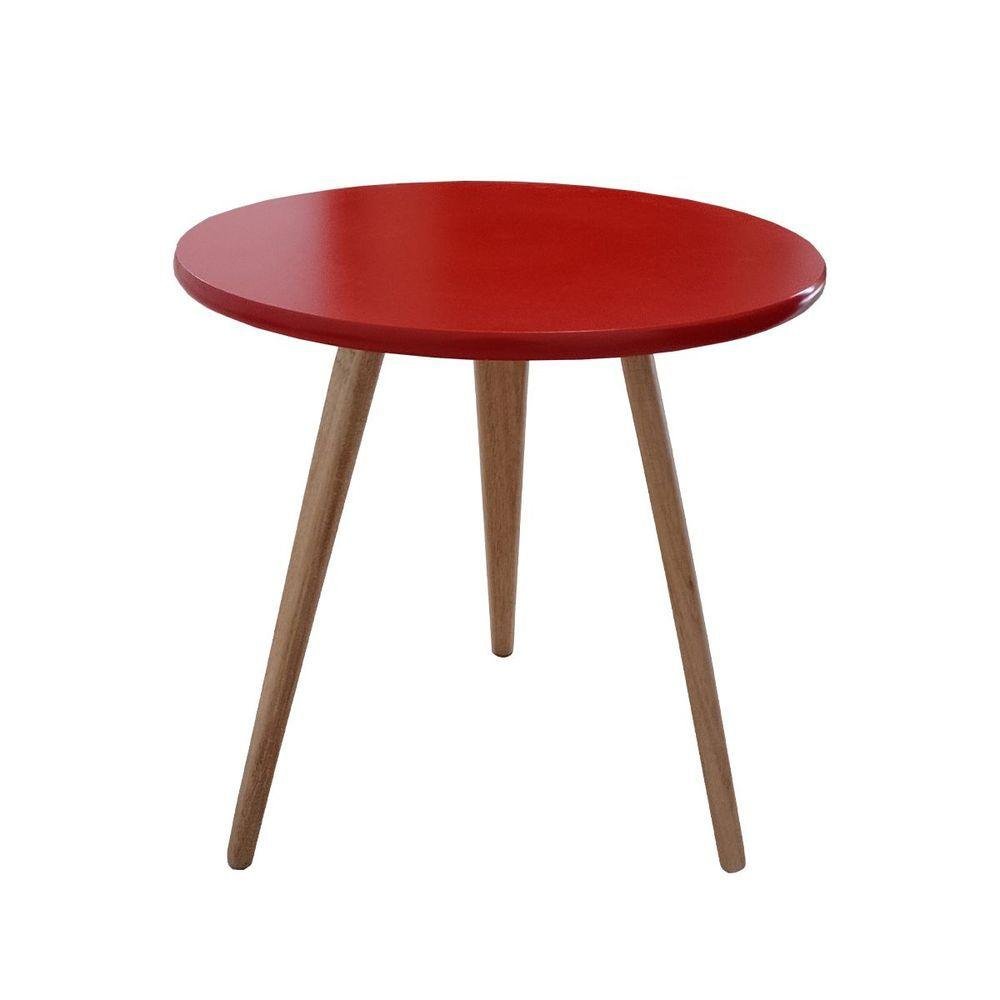 Mesa De Canto Lateral Pé Palito Redonda Hadasa Vermelho - 1