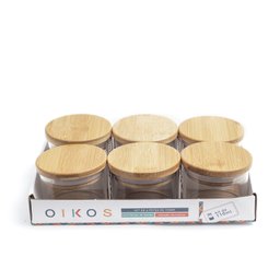 KIT DE 6 POTES DE MANTIMENTOS DE 110ML COM TAMPA DE BAMBU - OIKOS - 6