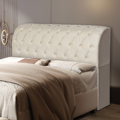 Cabeceira Antonella Estofada Bege para Cama Box Queen 160cm com Bau Organizador