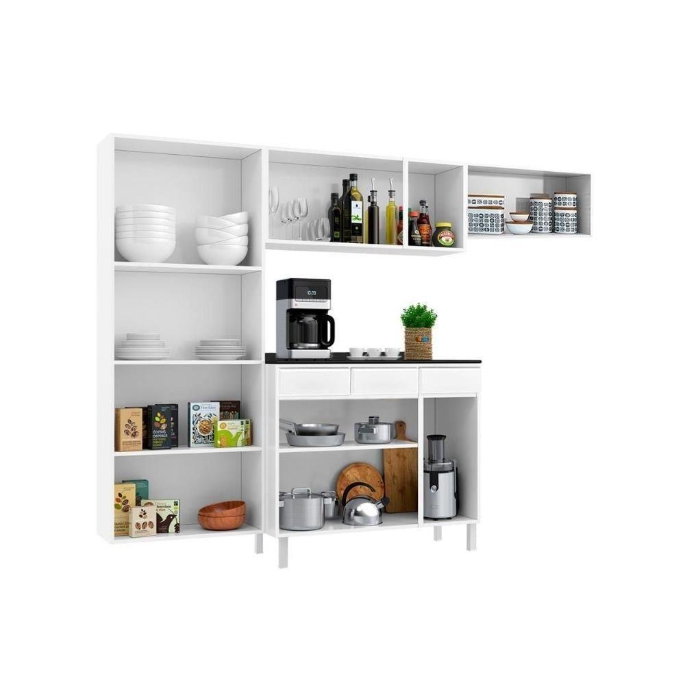 Kit de Cozinha 4 Peças Diamante 5 Portas Vidro (2 Armários 1 Balcão 1 Paneleiro) Branco/preto - 3