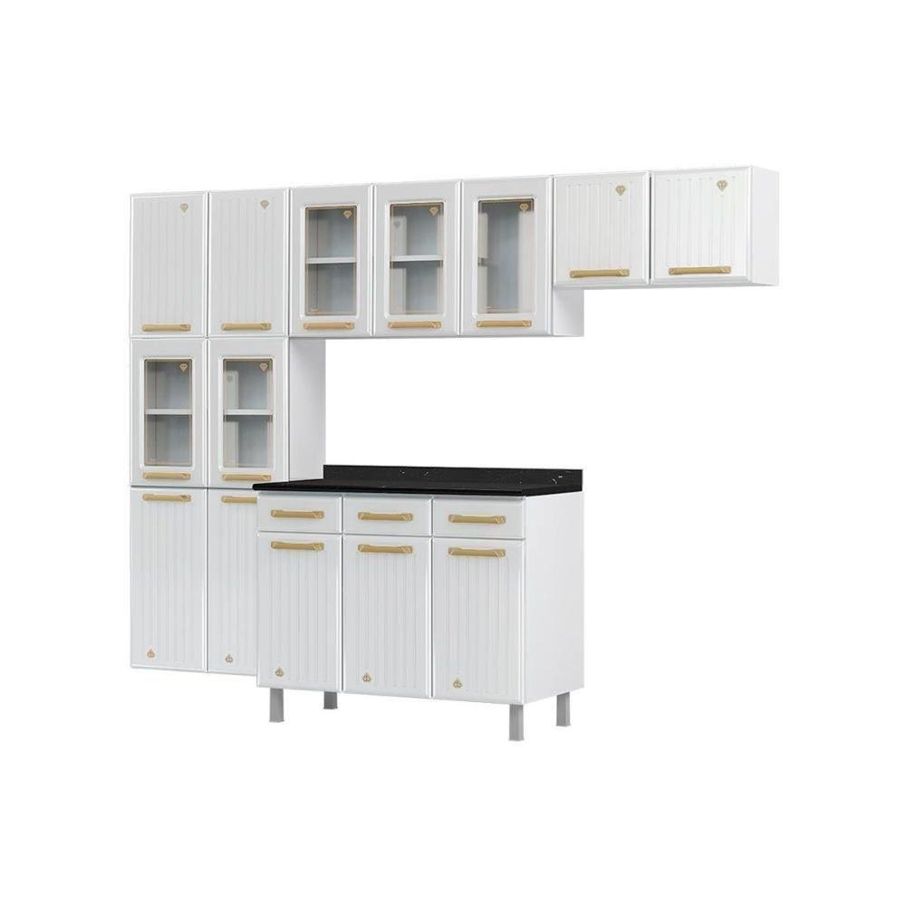 Kit de Cozinha 4 Peças Diamante 5 Portas Vidro (2 Armários 1 Balcão 1 Paneleiro) Branco/preto - 4
