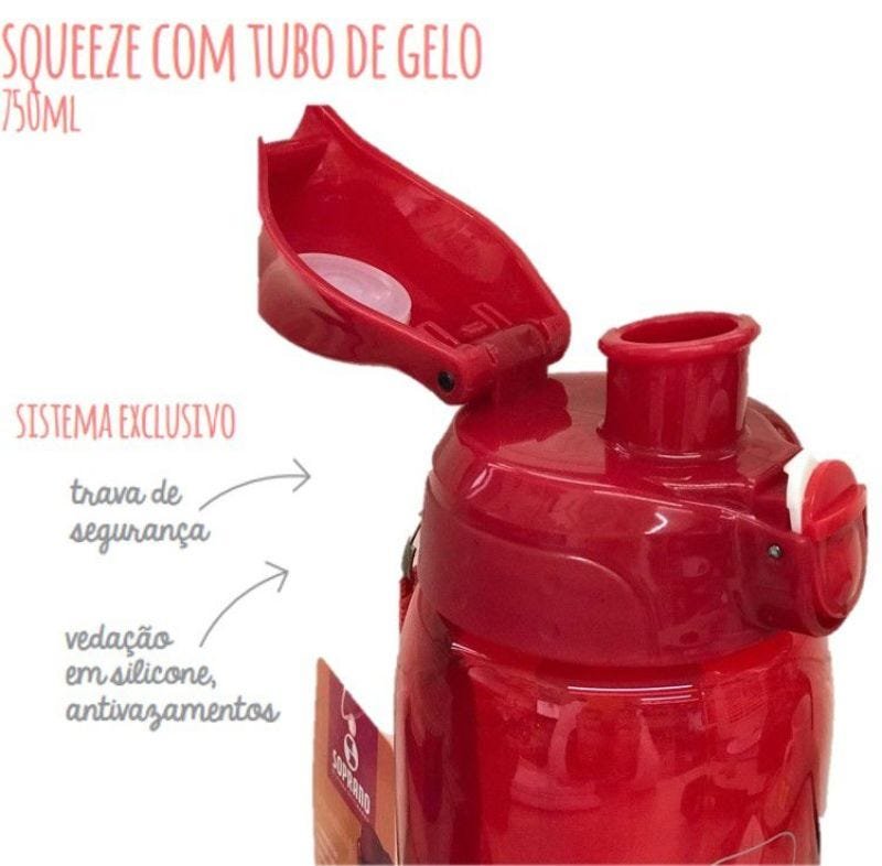 Squeeze com tubo de gelo 750ml - Soprano - Vermelho - 2