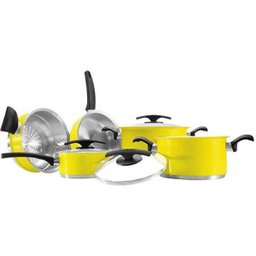 Jogo De Panelas Aço Inox 5 Peças Duo Color Amarelo - Tramontina - 1 Jogo De Panelas Aço Inox 5 Peças Duo Color Amarelo - Tramontina - 1