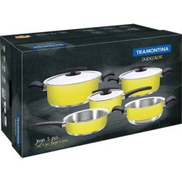 Jogo De Panelas Aço Inox 5 Peças Duo Color Amarelo - Tramontina - 2 Jogo De Panelas Aço Inox 5 Peças Duo Color Amarelo - Tramontina - 2