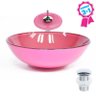 Combo 3 em 1 - Cuba de Vidro Redonda 42cm Milão + Torneira Ibiza + Válvula Beirute Rosa - 1