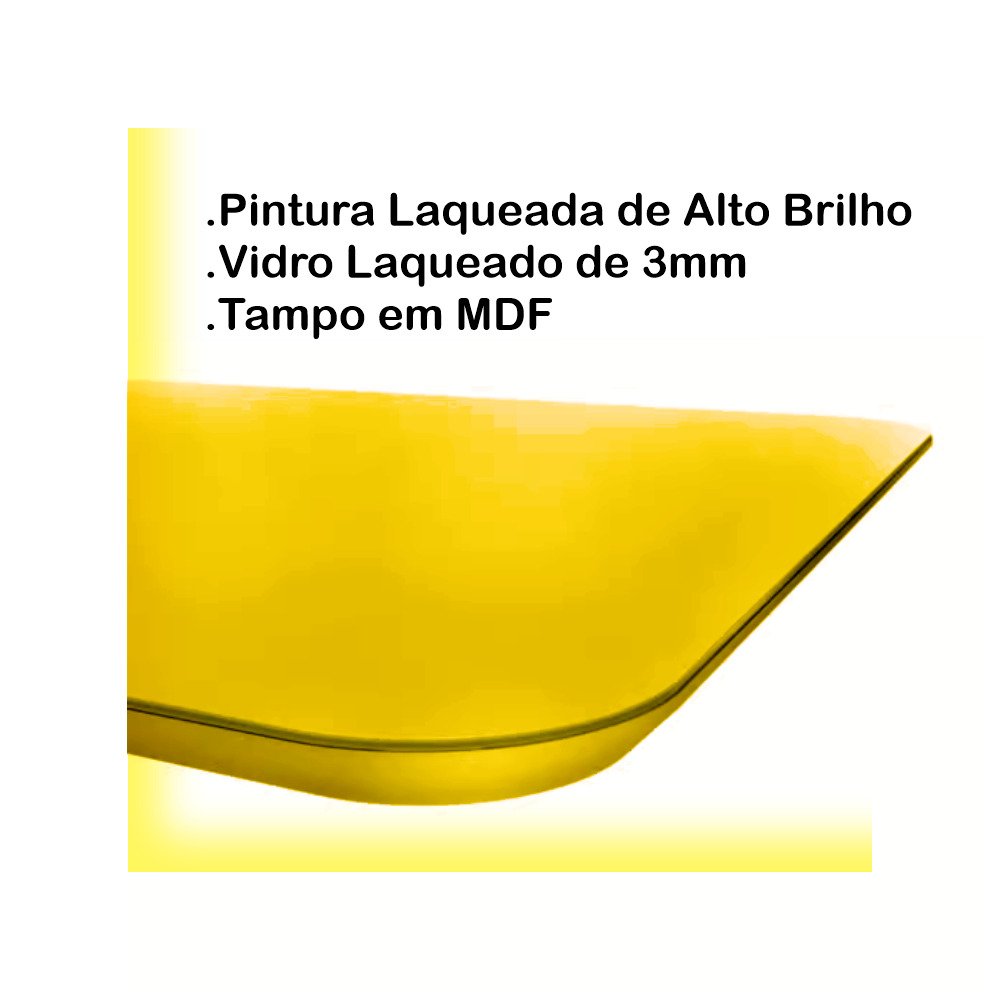 Aparador Decorativo Laqueado Arredondado Com Vidro 90cm - Pés Palito Decoraper Amarela Amadeirado - 3