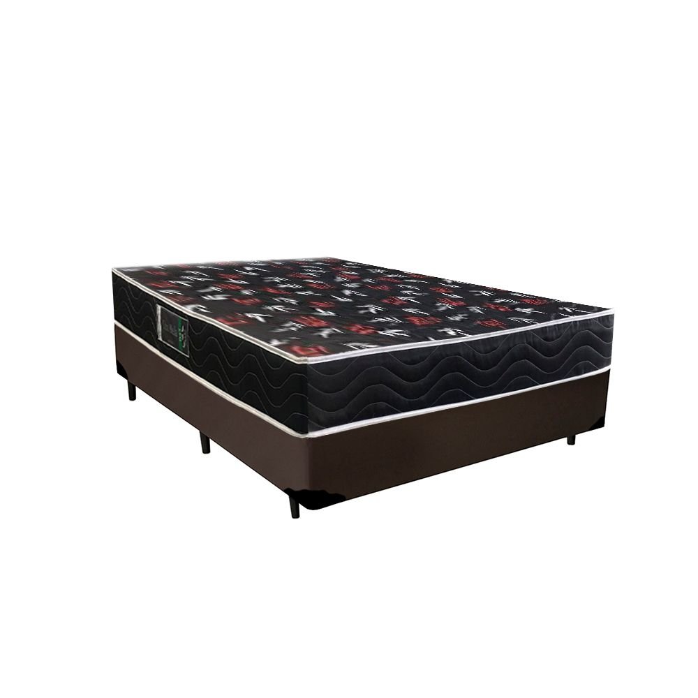 Cama Box Casal Colchão Espuma D28 Oriental Preto Ducci + Box Sintético Marrom (54x138x188) - 1