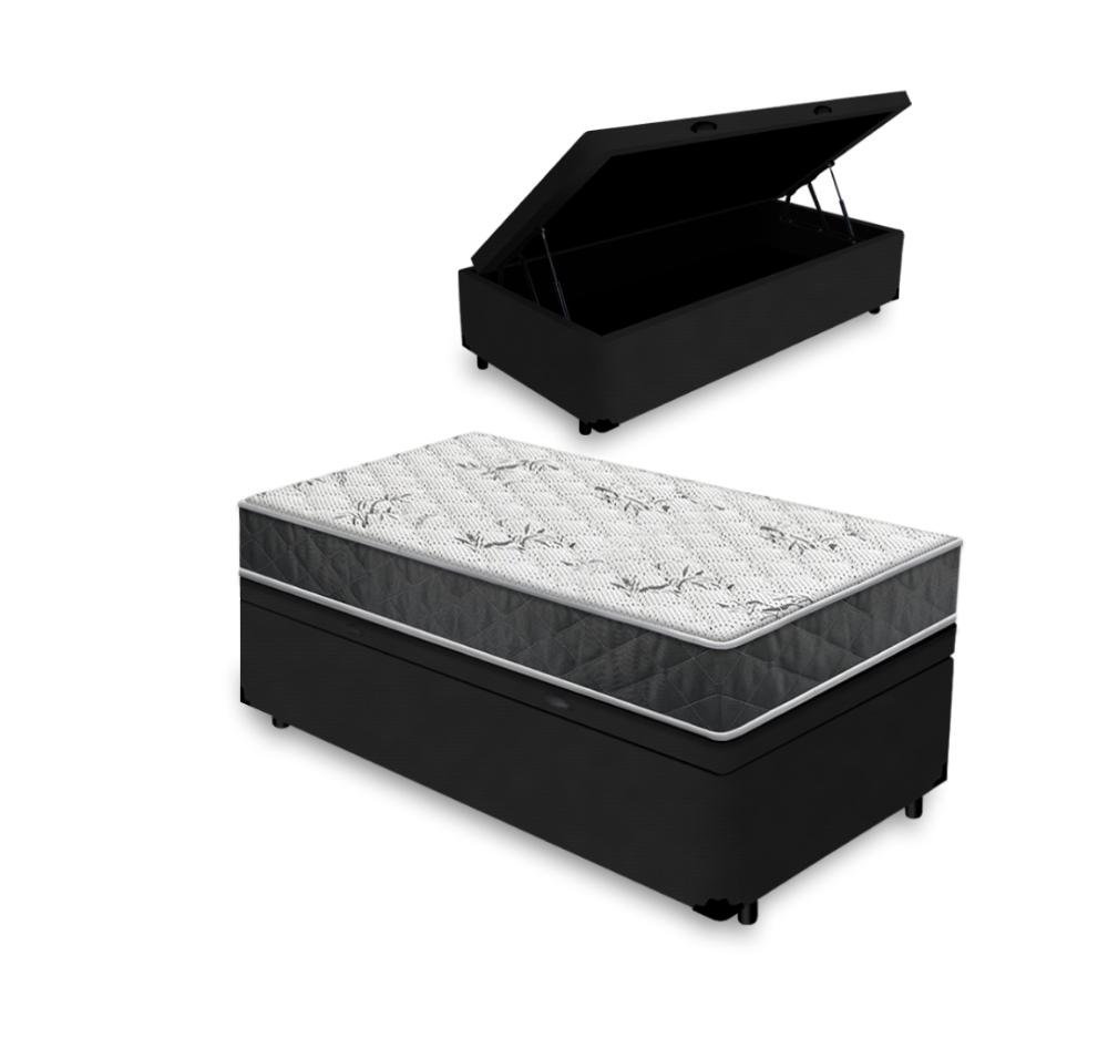 Cama Box Baú + Colchão de Solteiro D45 Firm Confort 78x188x60cm Preto Suporta até 150kg por - 1