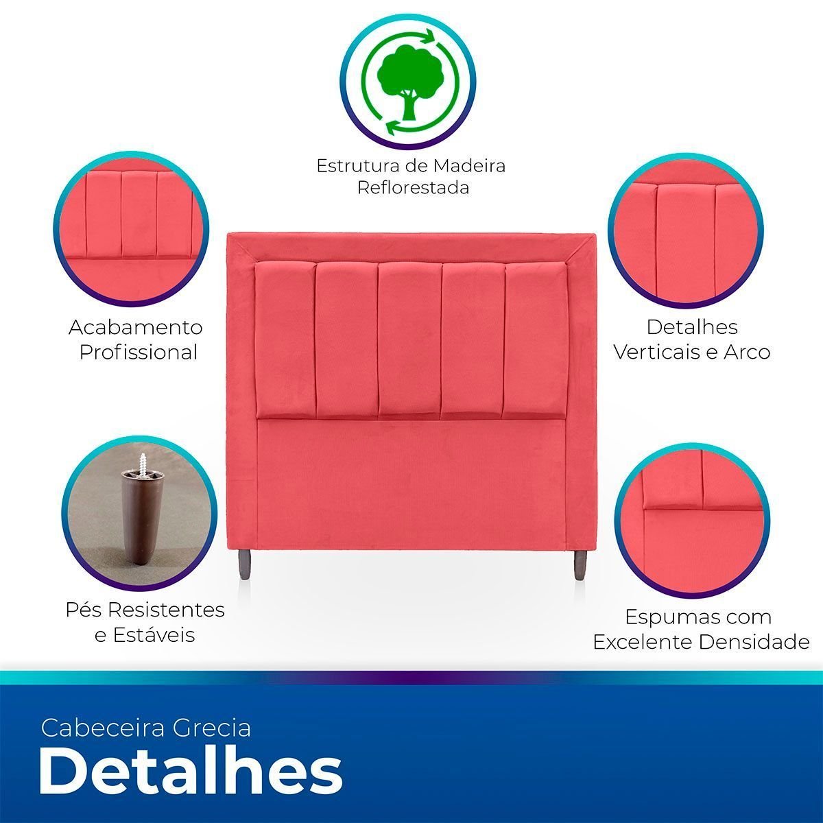 Cabeceira Estofada para Cama de Casal 140 Grecia Suede - 3