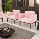Ver imagem 2 de Kit 2 Poltronas Base de Madeira Fixa Castanho Elisa Suede D03 - D’Rossi Rosa Bebê