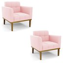 Ver imagem 1 de Kit 2 Poltronas Base de Madeira Fixa Castanho Elisa Suede D03 - D’Rossi Rosa Bebê