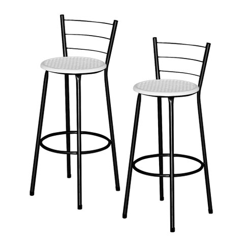 2 Banquetas Alta Epoxi Preta Cristal:branco