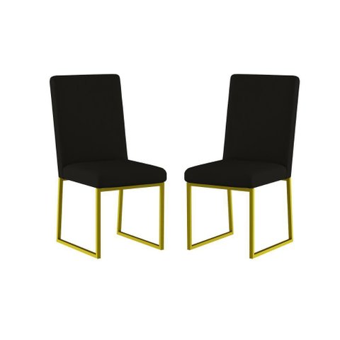 Kit 2 Cadeiras Estofadas Base de Ferro para Mesa de Jantar Preto