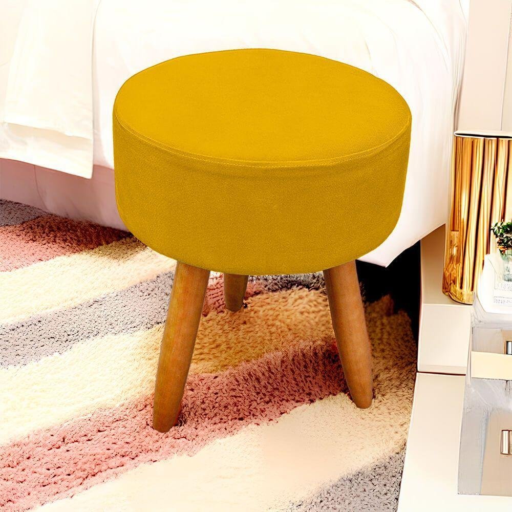Kit 2 Puff Redondo para Sala e Quarto Suede Amarelo - 4