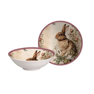 Conjunto 6 Bowls Decorados 300 Ml Coelha Acácia Alleanza Cerâmica