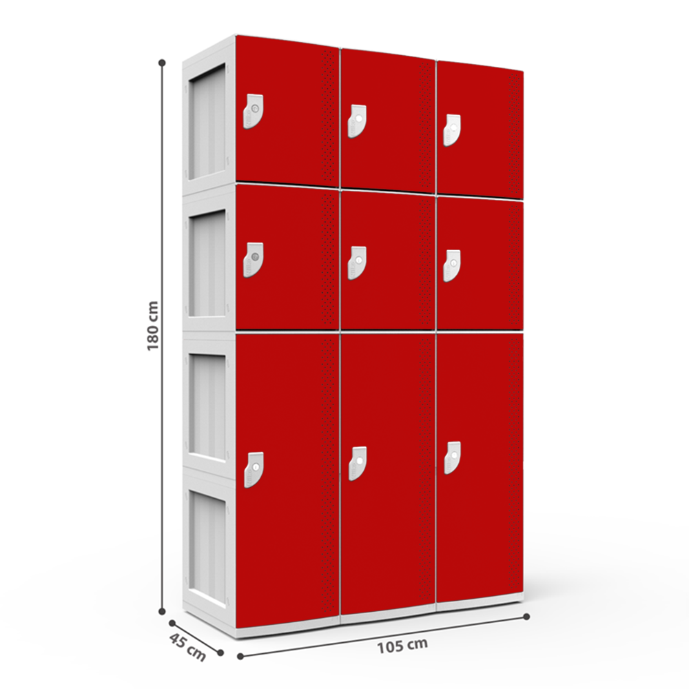 Armário de Plástico 9 Portas - Nk 3383 Nilko Armários Vermelho Cadeado Padrão - 1