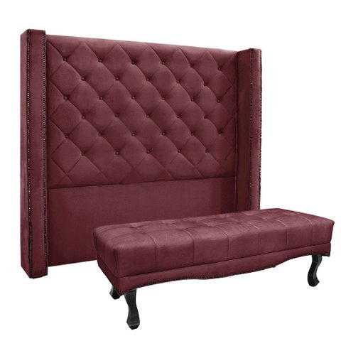 Cabeceira Cama Box King 195cm e Recamier Vicenza Veludo S04 - D’Rossi