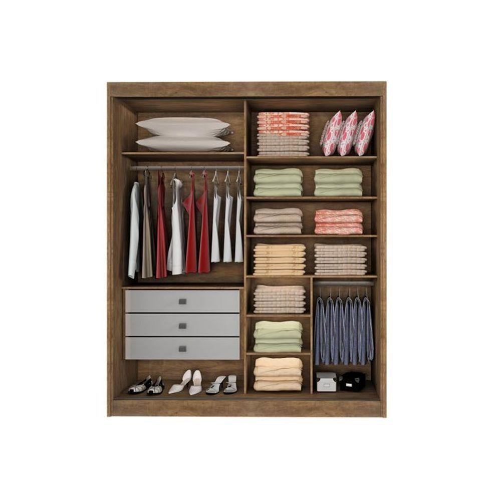 Guarda Roupa Solteiro com Espelho 2 Portas 100% Mdf Atenas Ipê - D' Doro Móveis - 4
