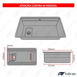 Pia Cuba de Cozinha em Aço Inox 304 - 78x43 - Tubrax - 7 Pia Cuba de Cozinha em Aço Inox 304 - 78x43 - Tubrax - 7