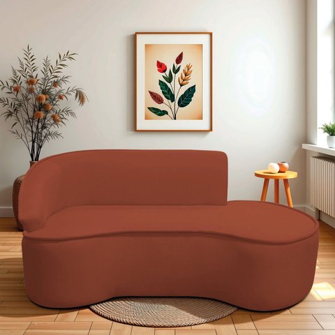 Divã Recamier Curvo Sala de Estar Recepção Marrocos 180cm Lado Direito Bouclé