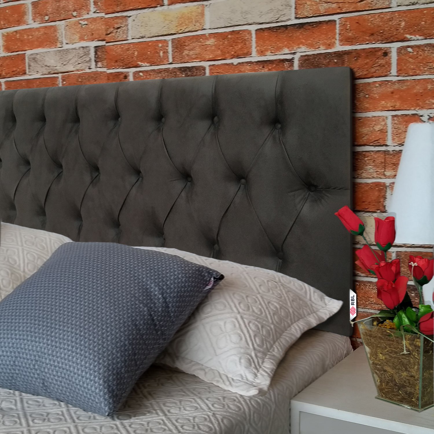 Cabeceira Estofada Luna Suede Liso Marrom Las Vegas 90X120 Rbl - 1