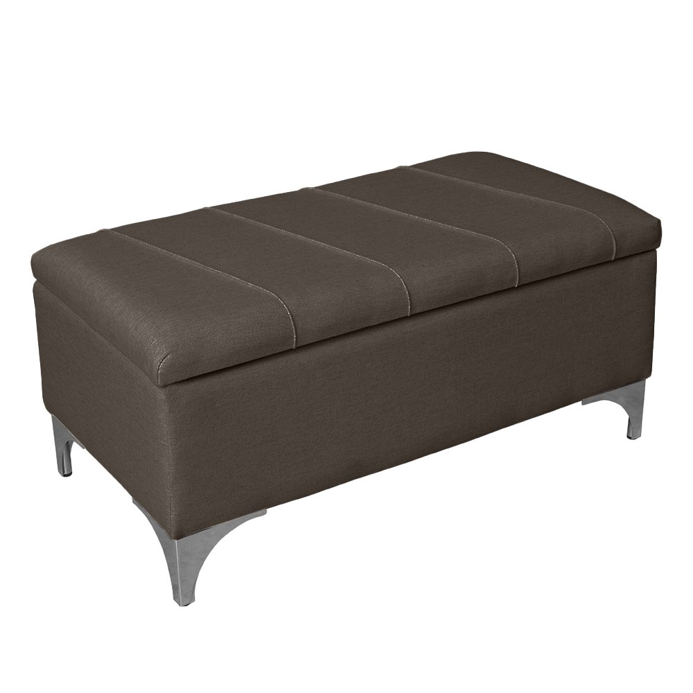Kit Painel Cabeceira + Bau Iza Para Cama King Box Quarto Moderno 1,95 Nanda Decor:Corino Marrom - 5