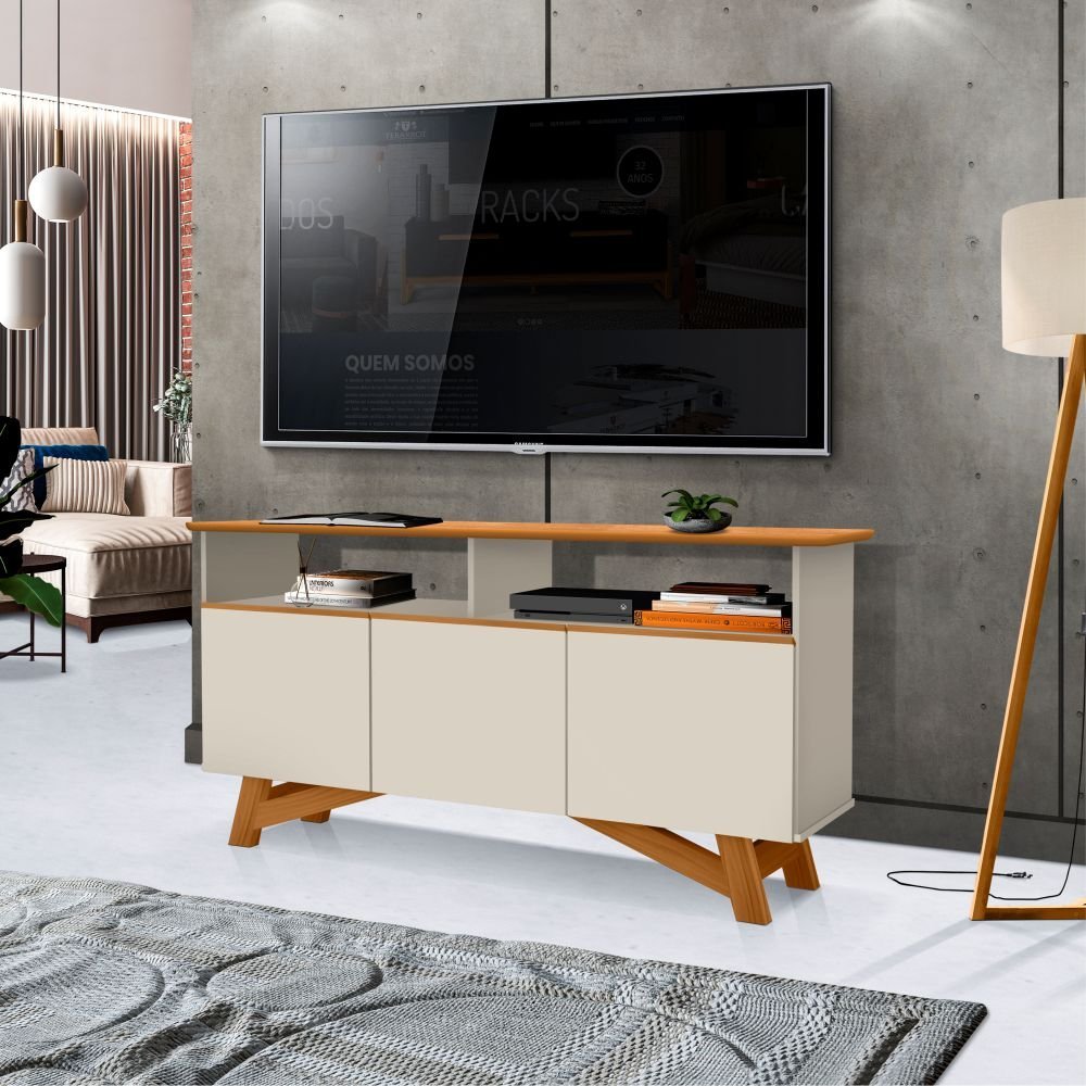 Rack para TV com 3 Portas Dortmund Off White Nature - 1