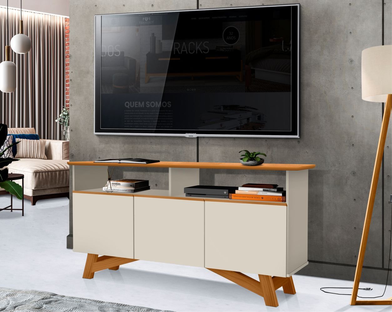 Rack para TV com 3 Portas Dortmund Off White Nature - 4