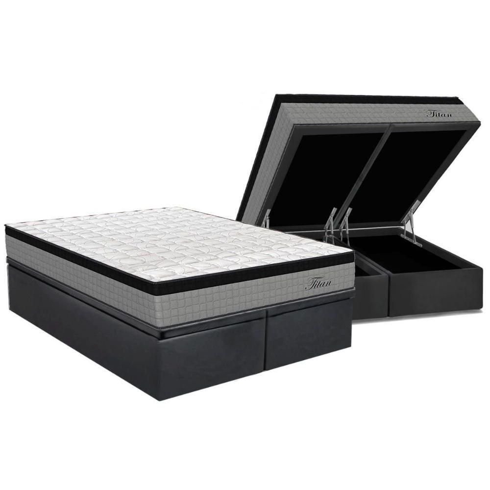 Cama Box Baú Queen: Colchão Molas Masterpocket Ensacadas Orthoflex Titan + Base Crc Suede Gray ( - 1