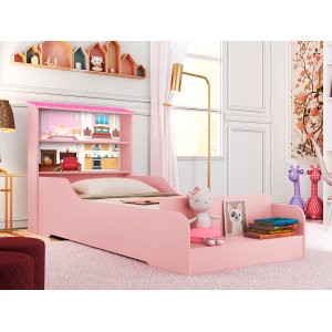 Cama Infantil Casa Menina Princesa Rosa com Prateleiras