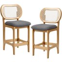 Ver imagem 1 de Kit 2 Banquetas Baixa Bar Cozinha Sala de Jantar Betta L02 Mel Tela Linho Cinza Escuro - Lyam Decor