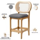 Ver imagem 4 de Kit 2 Banquetas Baixa Bar Cozinha Sala de Jantar Betta L02 Mel Tela Linho Cinza Escuro - Lyam Decor